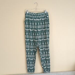 Large Primark Cares White And Green Reindeer Pajama PJ Sleep Pull-On Pants Xmas